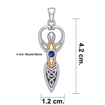 Celtic Goddess with Birthstone Silver and Gold Accents Pendant MPD5959 - Jewelry